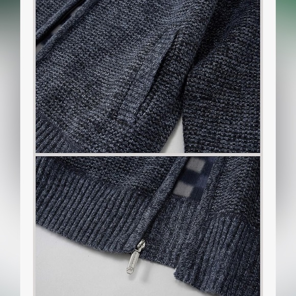 Mens Knitted Regular Fit Full Zip Sweater with Soft Brushed Flannel Lining - Picture 2 of 11